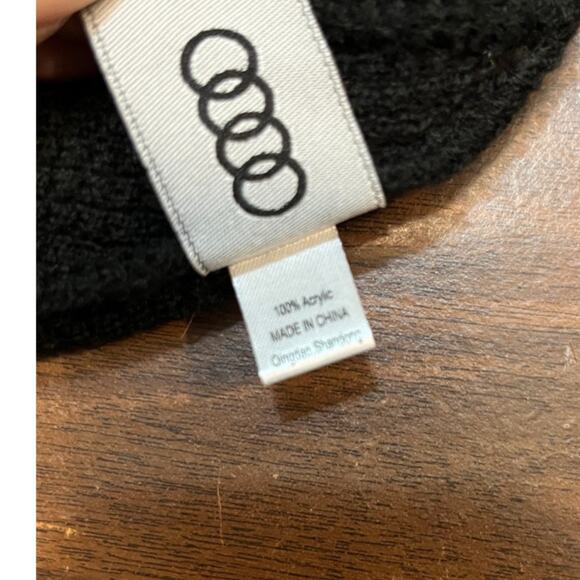 Black Knit Beanie Hat with Leather Patch Logo – Unisex Winter Cuffed Beanie - Picture 6 of 7